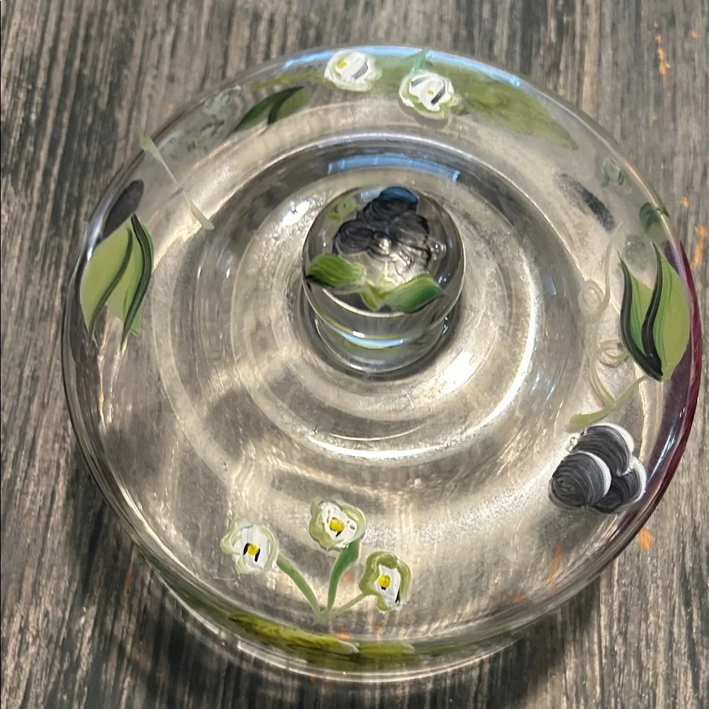 Hand-Painted Glass Cloche with Floral Motif, cloche only no plate Bloom Core